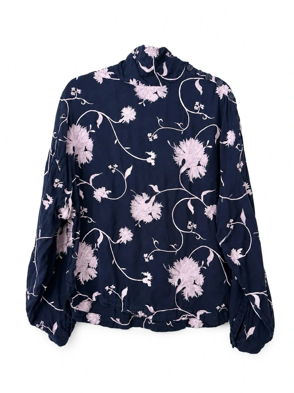 Free People Mirabella Embroidered Turtleneck Top Navy Pink Size Small
